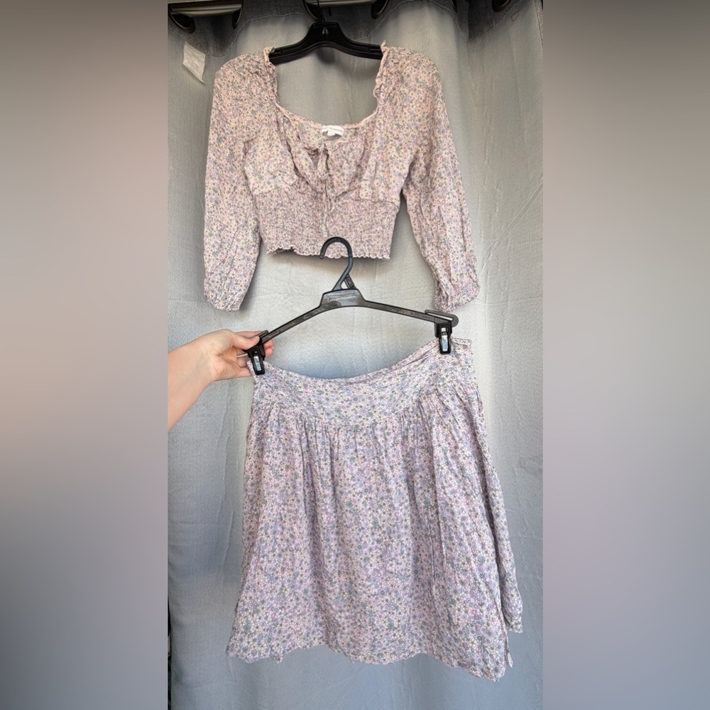 Pastel Floral Pink Two-Piece Skirt Set
